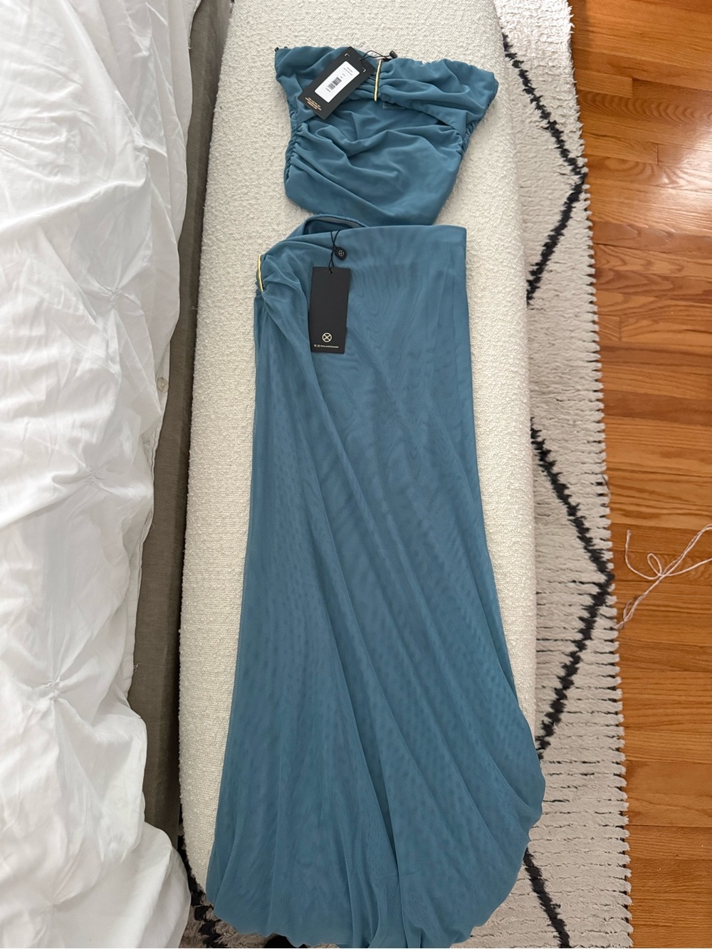 Vix Slate Blue Strapless Ruched Bandeau Top and matching Skirt - Picture 2 of 2